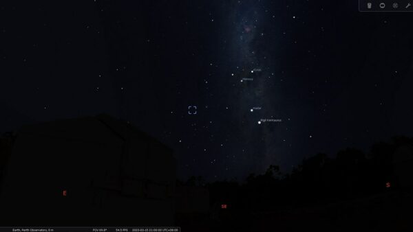 Centaurus A on the 15/03/23 at 09:00 pm. Image Credit: Stellarium