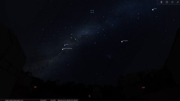 The Eight-Burst Nebula on the 15/04/23 at 09:00 pm. Image Credit: Stellarium