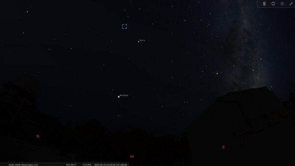 Sombrero Galaxy on the 15/05/23 at 09:00 pm. Image Credit: Stellarium