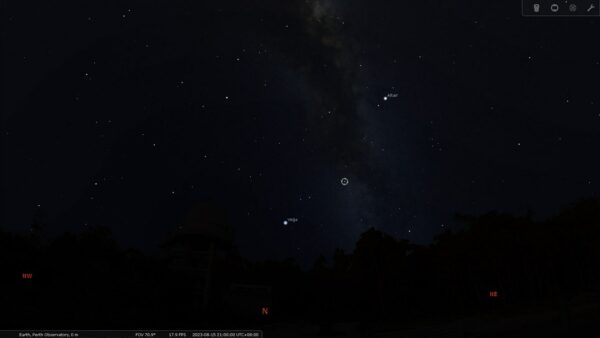 Albireo on the 15/08/23 at 09:00 pm. Image Credit: Stellarium