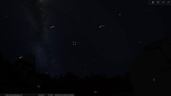 The Pegasus Cluster on the 15/09/23 at 09:00pm. Image Credit: Stellarium