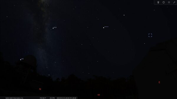Sculptor Galaxy on the 15/09/23 at 09:00 pm. Image Credit: Stellarium