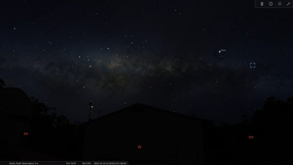 The Dumbbell Nebula on the 15/10/23 at 09:00pm. Image Credit: Stellarium