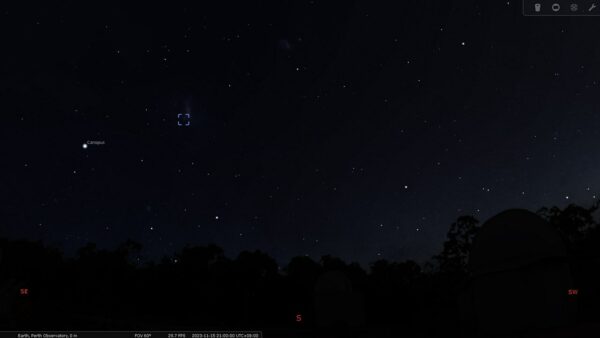 Tarantula Nebula on the 15/11/23 at 09:00 pm. Image Credit: Stellarium