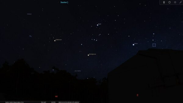Tau Canis Majoris on the 15/12/23 at 09:00 pm. Image Credit: Stellarium