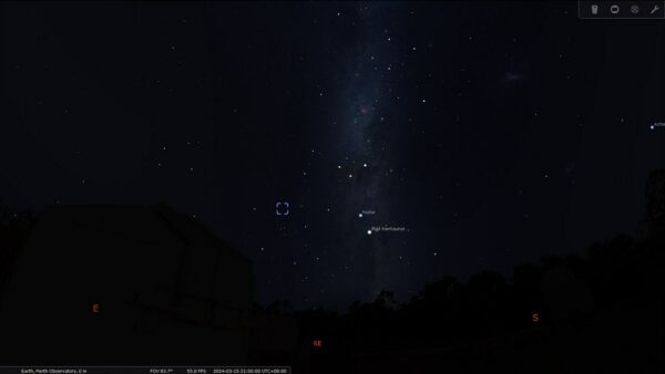 Centaurus A on the 15/03/24 at 09:00 pm. Image Credit: Stellarium