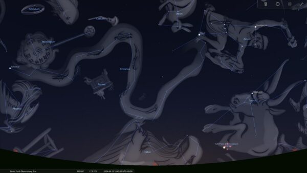 Jupiter, and Uranus on the 15/04/24 at 06:45 pm. Image Credit: Stellarium