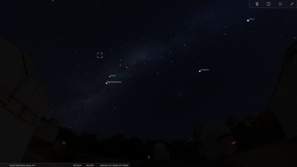 Omega Centauri on the 15/04/24 at 09:00 pm. Image Credit: Stellarium