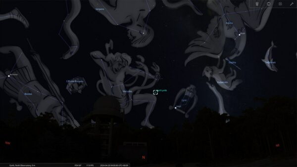 The Lyrids on the 22/04/24 at 04:00am. Image Credit: Stellarium