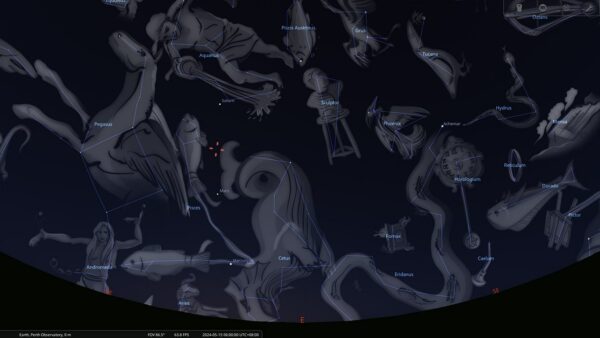 Mercury, Mars, Saturn, and Neptune in alignment on the 15/05/24 at 06:00 am. Image Credit: Stellarium