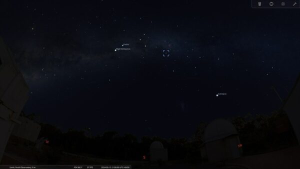 Southern Pleiades on the 15/05/24 at 9:00pm. Image Credit: Stellarium
