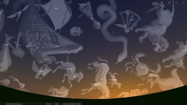 Mercury on the 15/06/24 at 06:00 pm. Image Credit: Stellarium