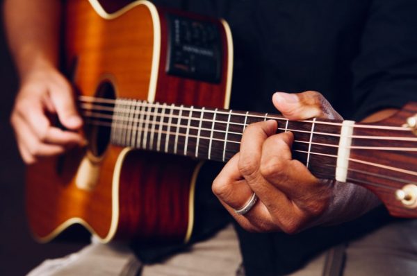 Man playing an acoustic guitar. Image Credit: guitarlessons365.com