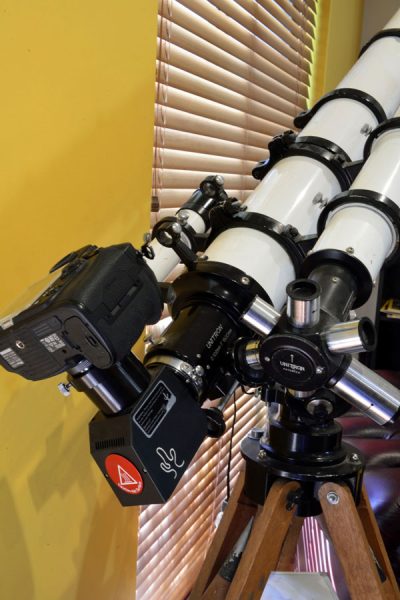 Camera is attached to the telescope. Image Credit: Andrew Lockwood