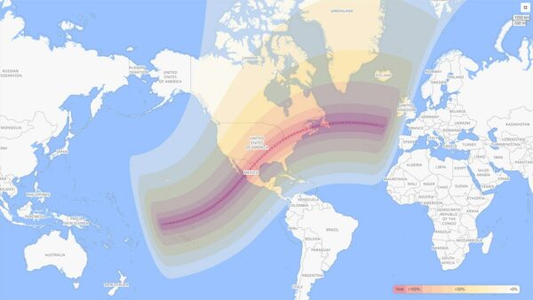 April's Total Solar Eclipse viewing map. Image Credit: timeanddate.com