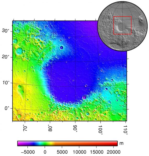 Beagle 2's landing site was a 174 by 106 km landing ellipse within Isidis Planitia basin. Image Credit: Martin Pauer