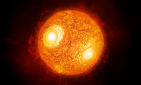 Artist's impression of the red supergiant star like Betelgeuse with two large convection cells. Image Credit: ESO/M. Kornmesser