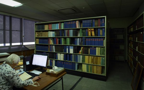 Bookshelves of astronomy records. Image Credit: Matt Woods