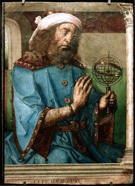 Claudius Ptolemy with an armillary sphere model, by Joos van Ghent and Pedro Berruguete, 1476, Louvre, Paris. Image Credit: Justus van Gent