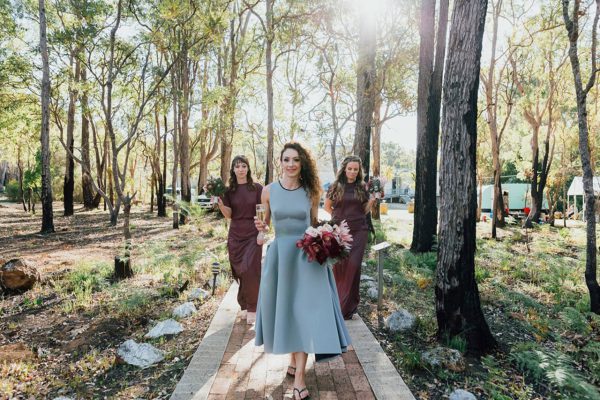 Francis and her maids of honor walking up the path to the telescope area. Image Copyright: Michelle Lucking (Lucking Photography)