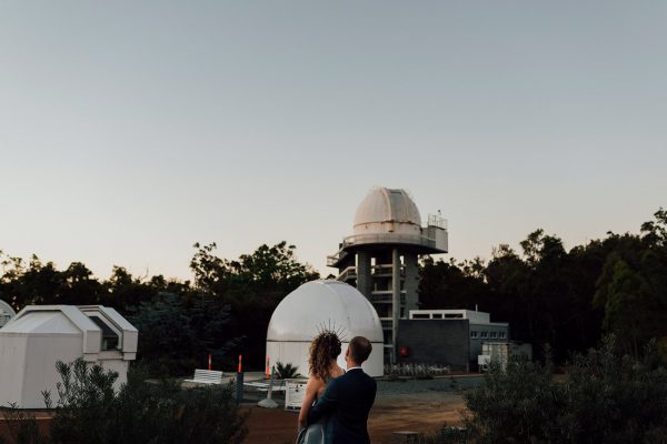 Francis and Matt looking at the Telescope Area at dusk. Image Copyright: Michelle Lucking (Lucking Photography)