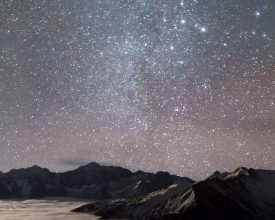 Geminids over mountains banner