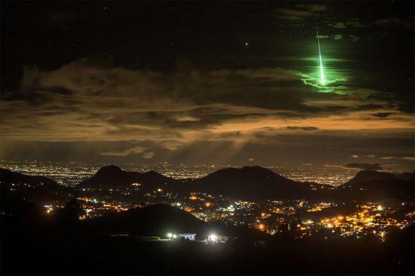 A bright green meteor exploded over Mettupalayam, a small town in the mountainous Western Ghats region of southern India. Image Credit: Prasenjeet Yadav