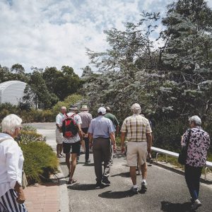 Day tour group walking to the Meredian Telescope. Image Credit: Matt Woods