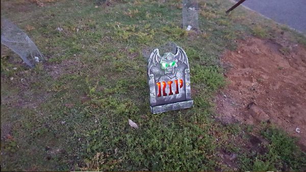 Tombstone outside the Observatory on Halloween Night Tour. Image Credit: Matt Woods