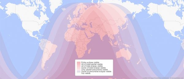 Total Lunar Eclipse viewing map. Image Credit: timeanddate.com