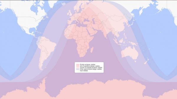 July's Partial Lunar Eclipse viewing map. Image Credit: timeanddate.com