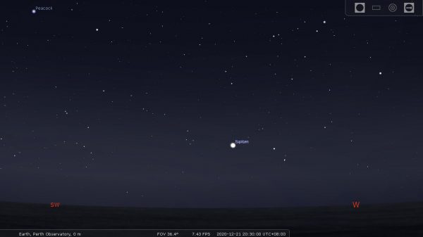 Jupiter and Saturn on the 21st of December at 8:30 pm