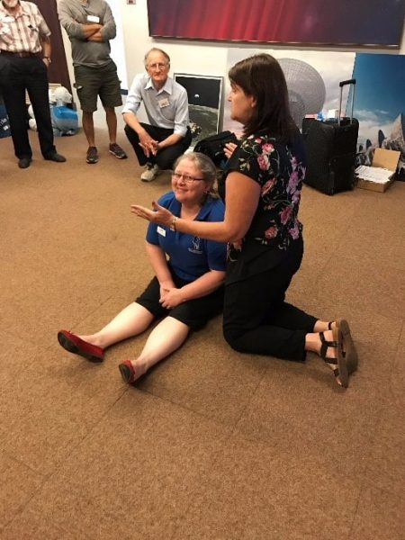 Our Manager, Cathy, happy but bewildered due to a head injury from falling from an out of control (very very low flying) space shuttle. Image credit: Roger Groom