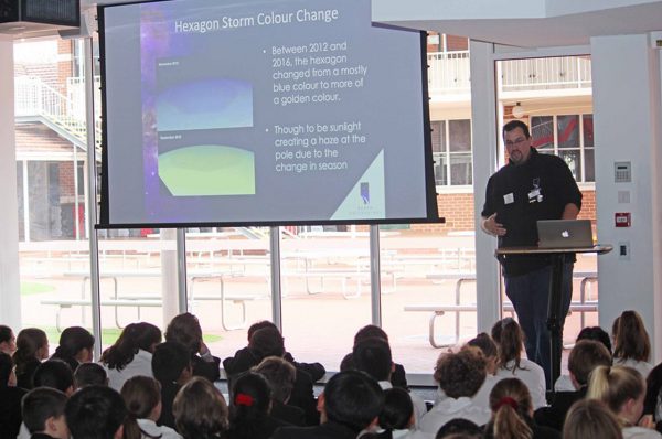 Volunteer Matt Woods giving his Cassini-Huygens Mission talk to Ursula Frayne Catholic College students. Image Credit: Ursula Frayne Catholic College