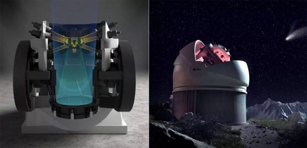 Artists impression of the completed ESA NEOSTEL flyeye telescope. Image Credit: ESA/A. Baker
