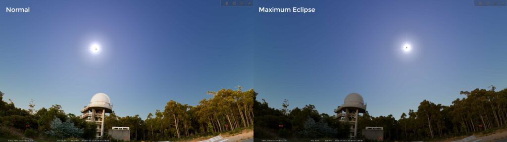  Difference in light during the 70% Partial Solar Eclipse in Perth. Image Credit: Stellarium