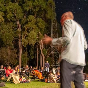Australia's Astronomer at Large Prof Fred Watson gives the 2019 Summer Lecture. Image Credit: Geoff Scott