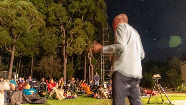 Australia's Astronomer at Large Prof Fred Watson gives the 2019 Summer Lecture. Image Credit: Geoff Scott