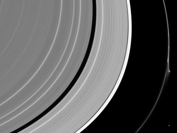 Saturn's rings up close with f ring distorted. Image Credit: NASA/JPL-Caltech/Space Science Institute