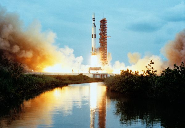 Launch of the modified Saturn V rocket carrying the Skylab space station. Image credit: NASA