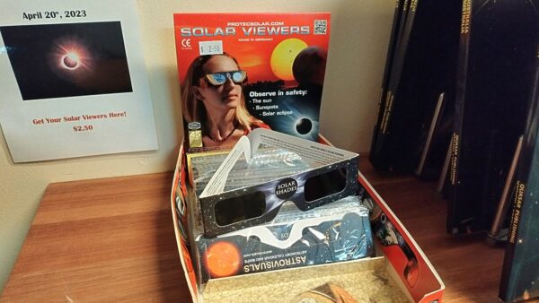 Solar glasses in The Perth Observatory Astro Shop. Image Credit Matt Woods