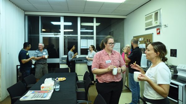 Tea, coffee and biscuits after the presentation. Image Credit: Matt Woods