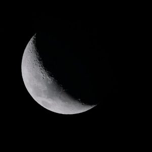 Waxing crescent moon, about 30% illuminated. Image Credit: Rachel Oliver