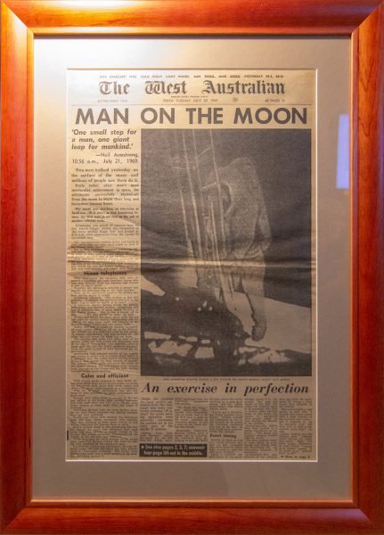 Moon landing front page of The West Australian at the Perth Observatory. Image Credit: Geoff Scott