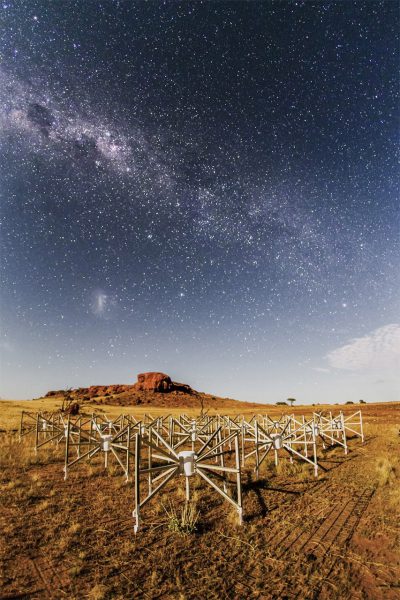 Tile 107, or 'the Outlier' as it is known, is one of 256 tiles of the MWA located 1.5km from the core of the telescope. The MWA is a precursor instrument to the SKA. Image Credit: Pete Wheeler, ICRAR