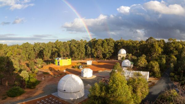 Perth Observatory Viewing Area with a rainbow. Image Credit: Geoff Scott