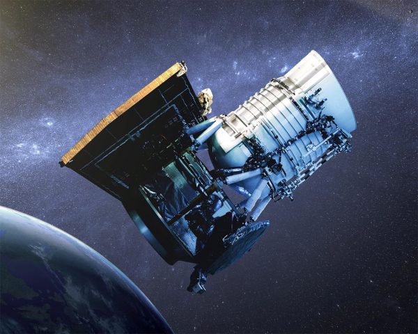 Artist's concept shows the Wide-field Infrared Survey Explorer, or WISE spacecraft, in its orbit around Earth. Image Credit: NASA/JPL-Caltech