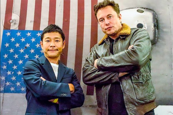The Japanese billionaire and fashion mogul Yusaku Maezawa with SpaceX CEO Elon Musk on September 18, 2018. Image Credit: Yusaku Maezawa/Twitter